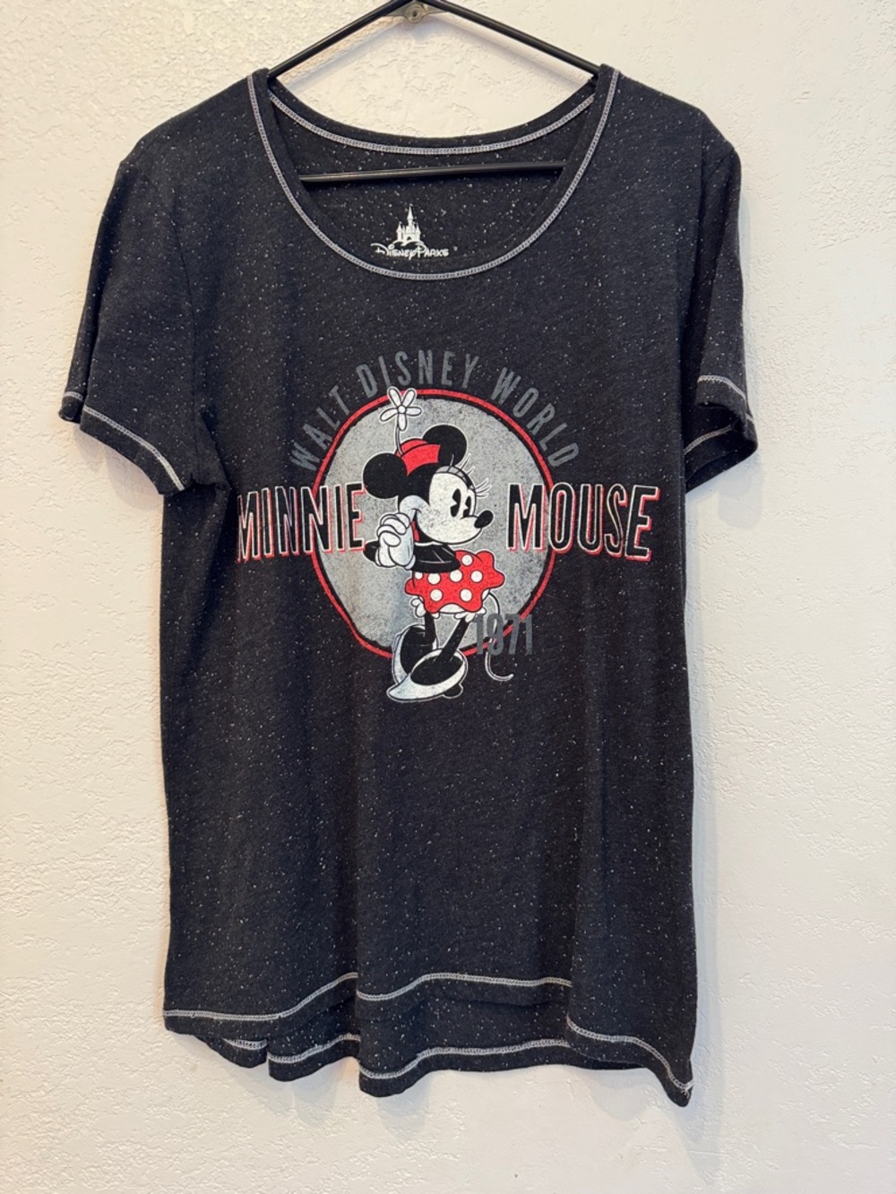 Disney Black Minnie Mouse Short Sleeve Graphic Tee with Red Accent
